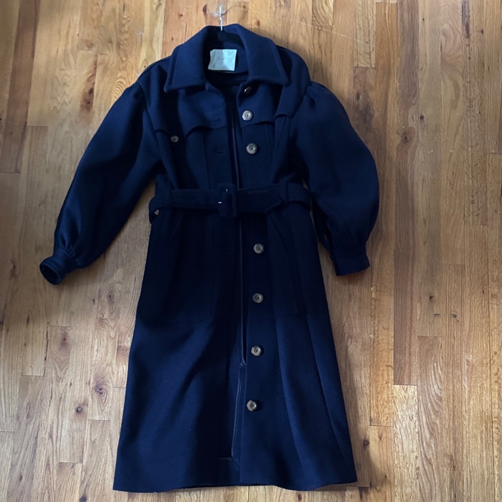 Doen Navy Trench Coat with Wooden Buttons